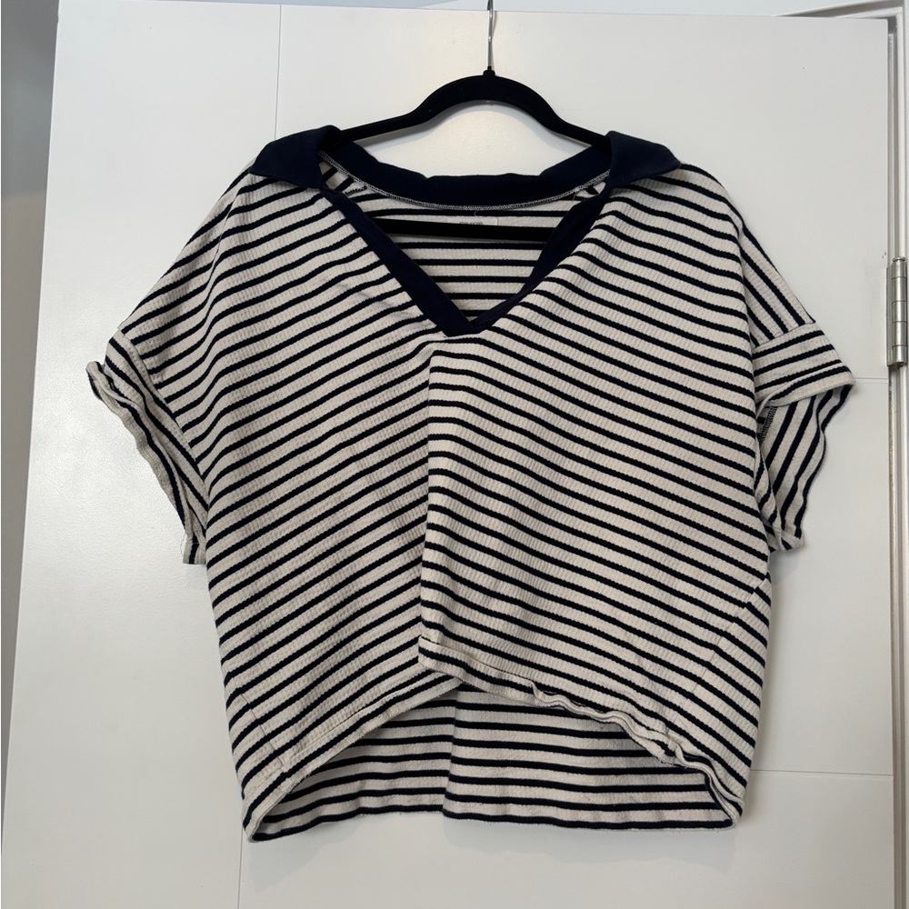 Maurices Striped Navy and White Women's Collared Top